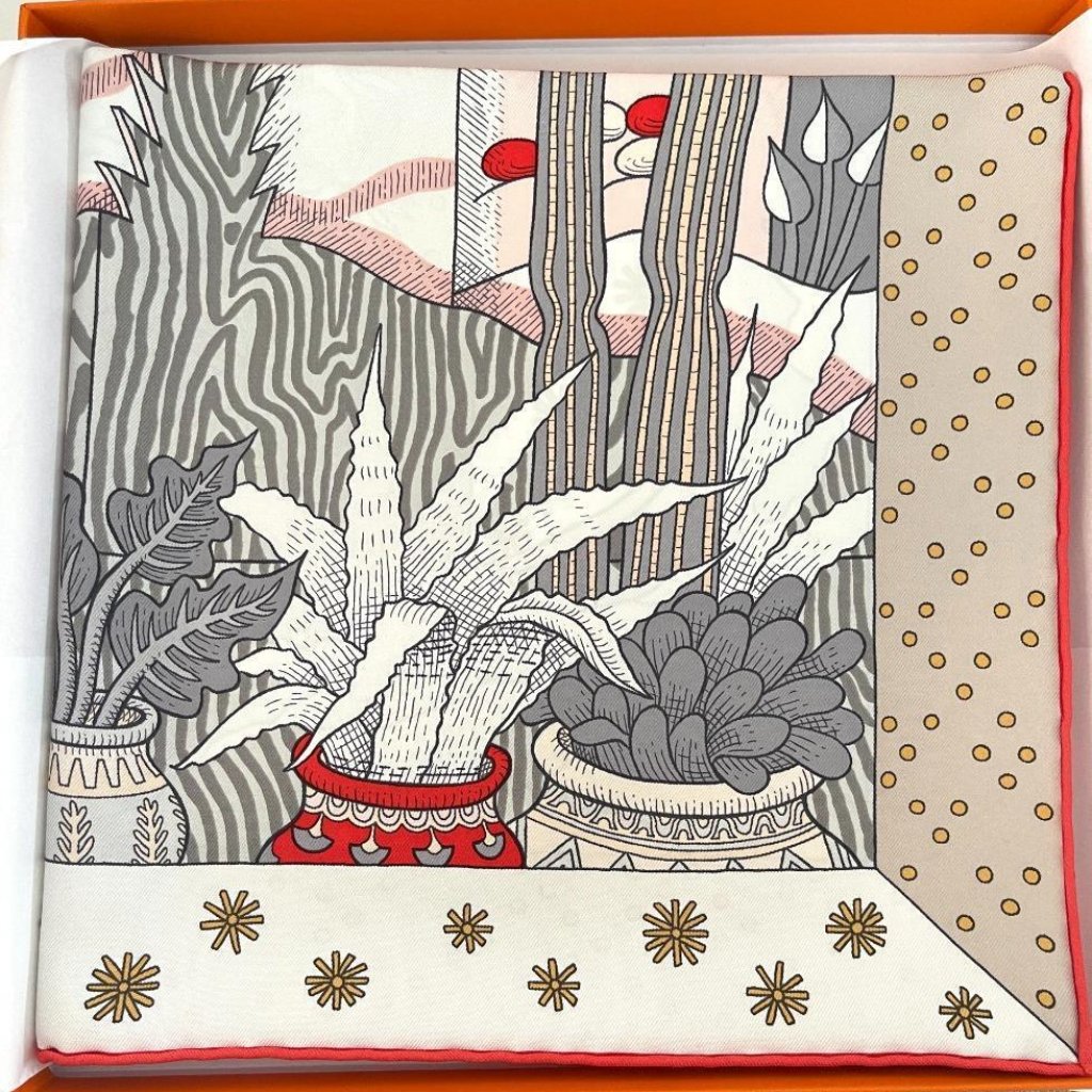 Hermes Le Premier Chant Scarf 90 Silk New Colorway 02 Blanc Gris Grenadine